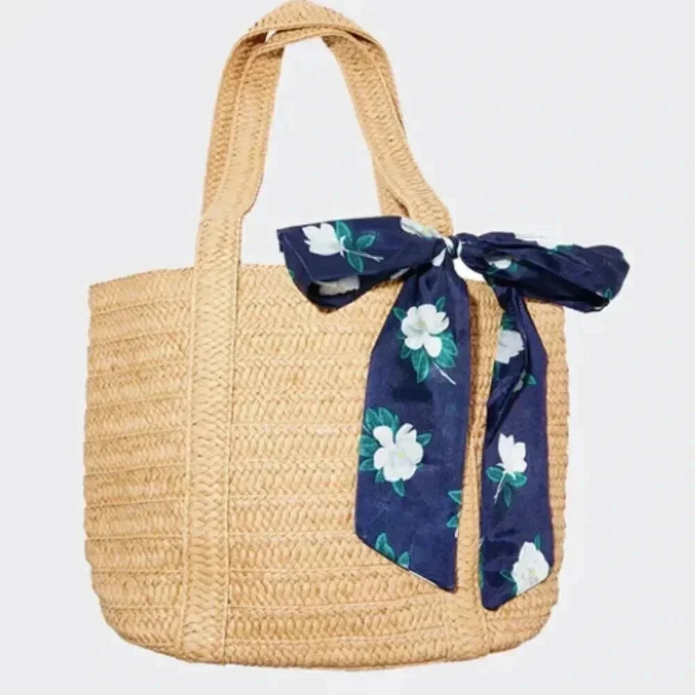 Draper James Woven Bag Floral Magnolia Tie EUC